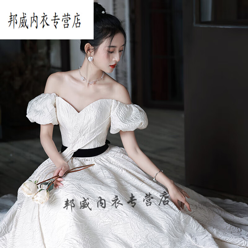 京佑流行气质新款礼服女轻婚纱新娘法式晚礼服在逃公主出门纱森系旅拍