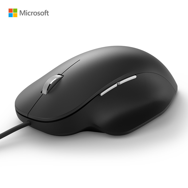 微软 (Microsoft) 简约精准鼠标 黑色 | 有线鼠标 自定义侧键 金属滚轮 人体工学 蓝影技术 办公鼠标