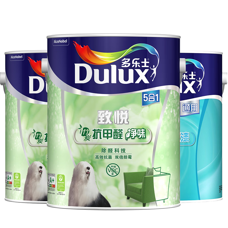 Dulux 多乐士 致悦系列 A8146+A749 墙面漆套装 竹炭抗甲醛净味墙面漆5L*2+无添加底漆5L 白漆款