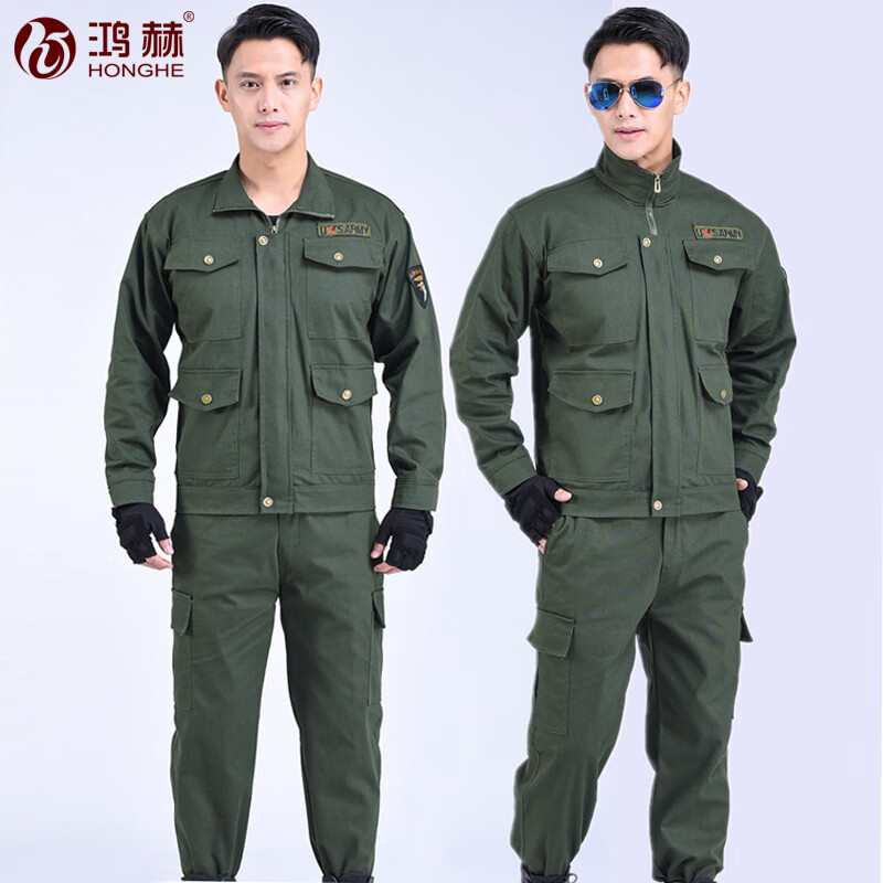 鸿赫纯棉耐磨工作服套装男劳保服春秋季电焊工服防烫建筑工装汽修户外 B款-军绿套装（纯棉） 2XL /180（推荐135-155斤）