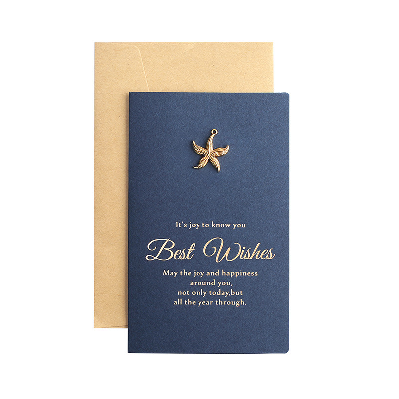 生日女神节卡片感谢感恩祝福客户贺卡带信封卡片 海星贺卡5张 5信封