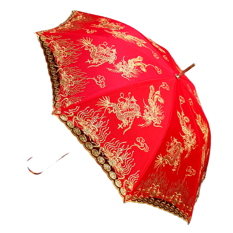千惠儂新娘紅雨傘傳統(tǒng)中式長柄繡花結(jié)婚傘婚禮紅色雨傘 結(jié)婚新娘傘 鴛鴦戲水