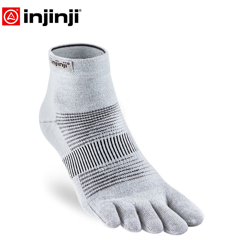injinji五指襪中筒薄款專業(yè)防水泡跑步襪coolmax運(yùn)動速干腳趾襪子 灰 M(40.5-44)
