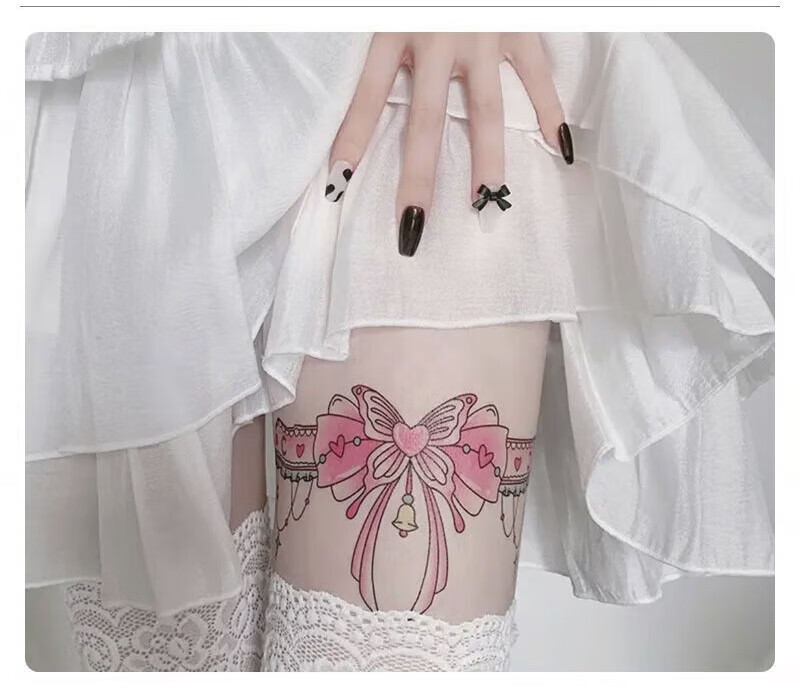 喜圣多蕾丝蝴蝶结腿环性感大腿日系彩色纹身贴逼真女辣妹 甜酷 娇艳