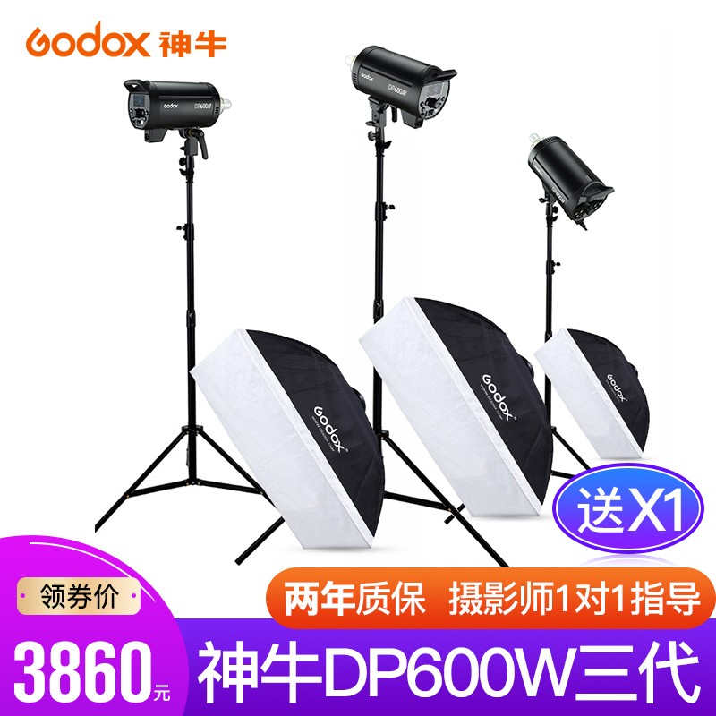 神牛（Godox） DP600II三代摄影灯摄影棚套装影室闪光灯婚纱人像电商产品拍摄 DP600w三代三灯套装（送X1引闪器） 佳能版