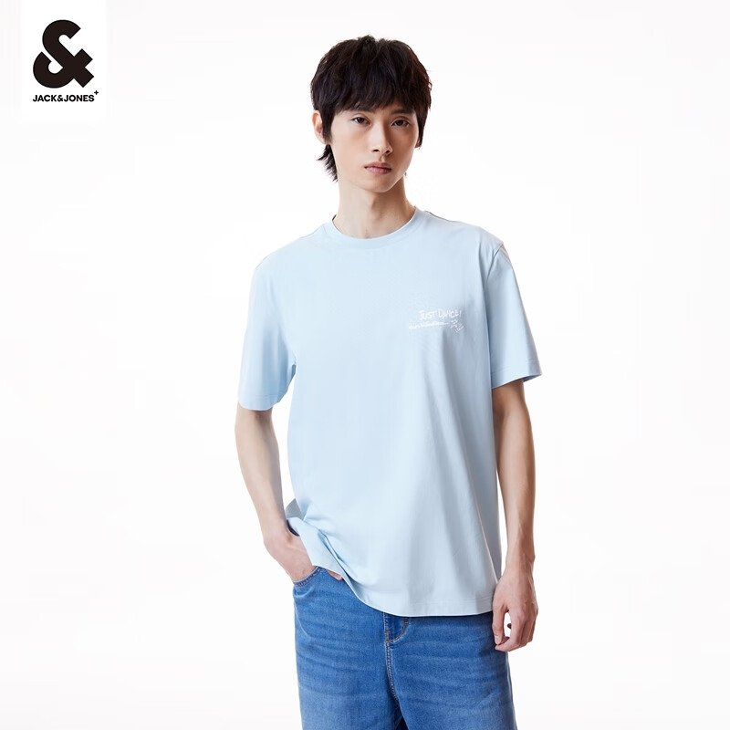 杰克·琼斯（JACK&JONES）男装夏季新款潮男舒适百搭休闲字母印花圆领短袖T恤男224101026 C41天蓝色 M 175
