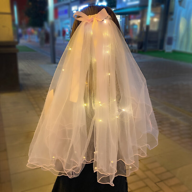 2022新款头纱发光儿童宝宝超仙发光头纱带灯夹抖音同款拍照道具亲子款