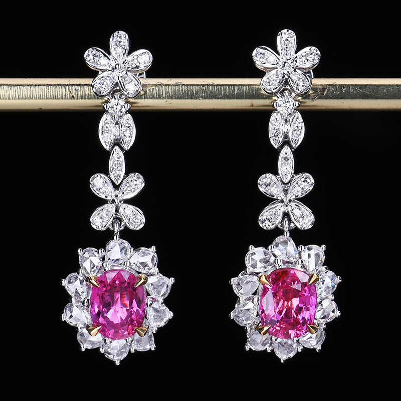 25ct斯里兰卡无烧帕帕拉恰蓝宝石耳坠18k金镶钻石13442