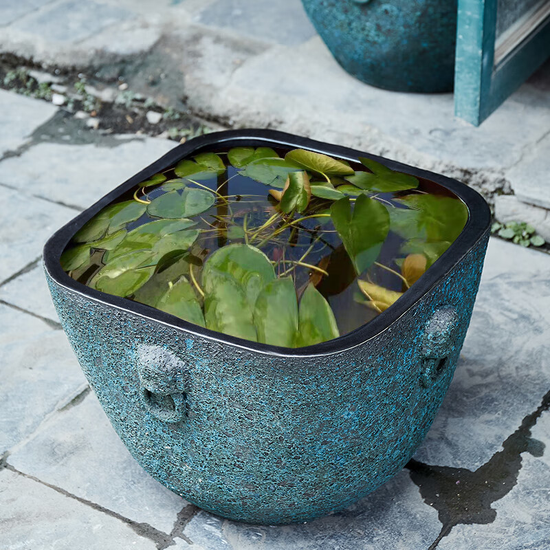 瑾瀚瓷轩粗陶鱼缸方形陶瓷地缸客厅阳台养锦鲤的鱼缸室外水缸荷花缸