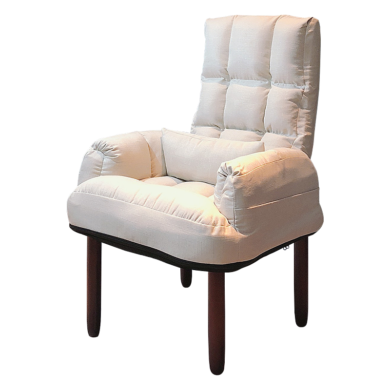 欧吉电脑沙发家用懒人电脑椅卧室学生宿舍写字椅书房休闲舒适久坐座椅 米白色45CM坐高(标准电脑椅) 实木脚  固定扶手