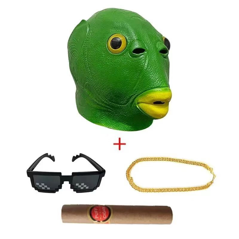 科纳达搞怪头套搞笑 网红鱼头套抖音男女鱼头套面具绿头鱼鱼人可爱