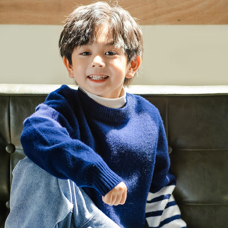 至无稻儿童加厚羊毛衫秋冬半高圆领男童女童宝宝套头毛衣打底针织羊毛衫 原驼色 170 CM