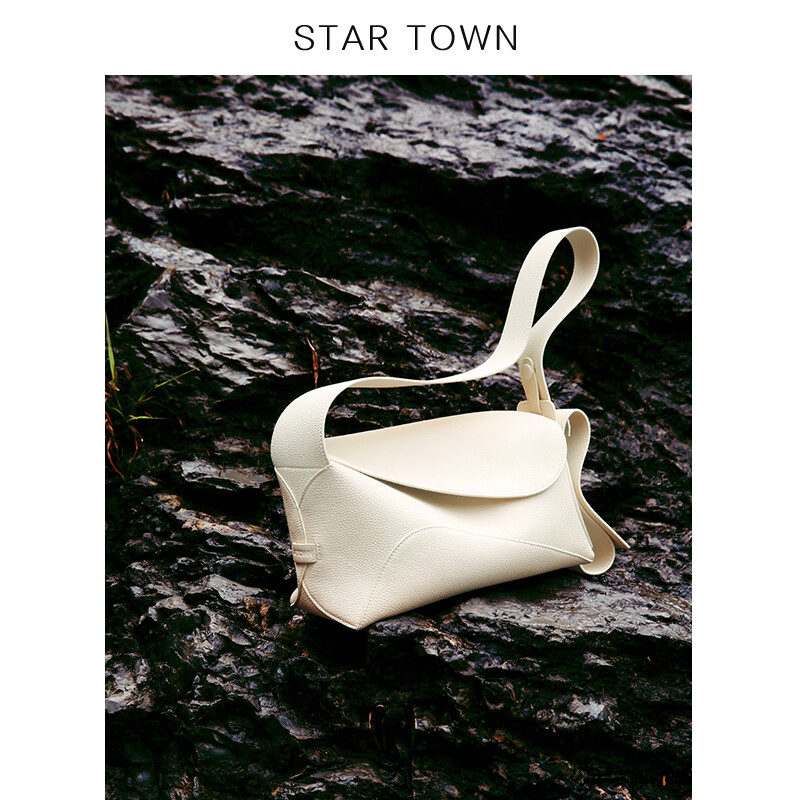 STAR TOWN繁星小镇高级感头层牛皮单肩腋下小方包女百搭通勤斜挎 慕斯黑