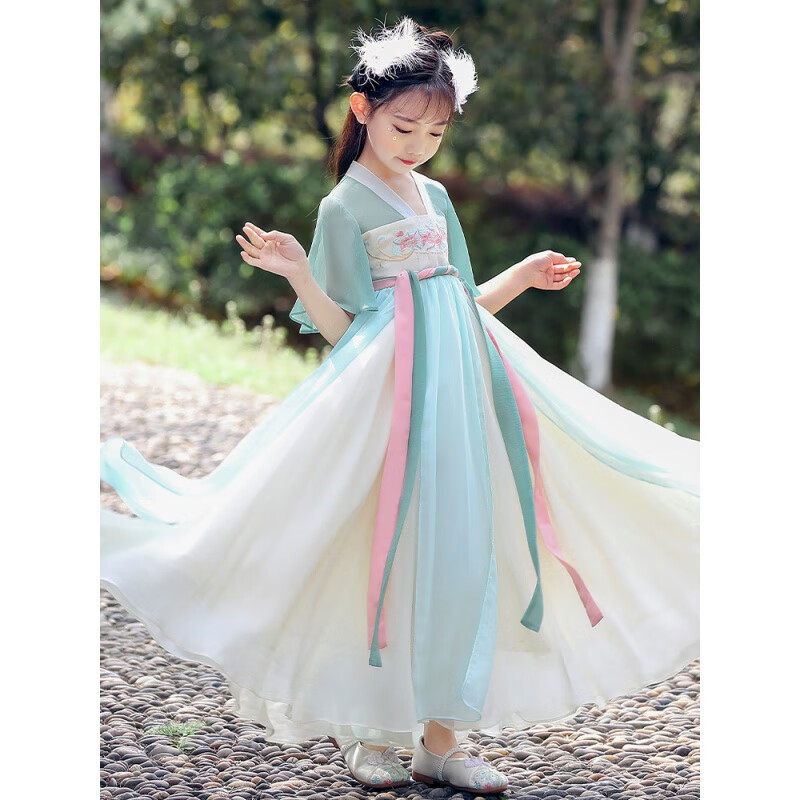 瑄妮薇女童古装汉服夏款仙儿童国学演出服襦裙中国风夏季唐装汉服 浅绿色 110cm怎么样,好用不?