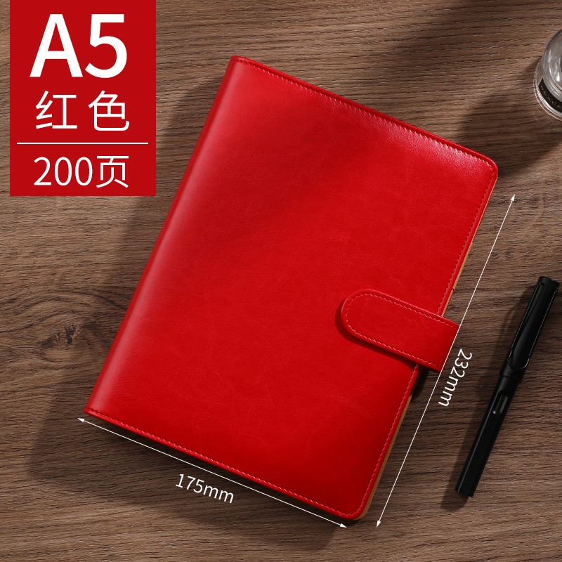 锦兔25K商务皮面6孔活页学习笔记本A5商务办公活页创意文艺精致记事本子可拆卸活页本广告定做logo 红色单本装 A5