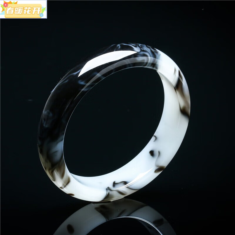 环宛520礼物岫玉手镯新疆彩玉青花玉镯女款玉石彩玉子妈妈朋辉 细条52