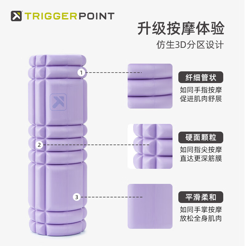 TRIGGERPOINT进口健身加长泡沫滚轴瑜伽柱狼牙棒肌肉放松舒缓瘦腿按摩棒 【硬度偏软】薰衣草色18寸加长款