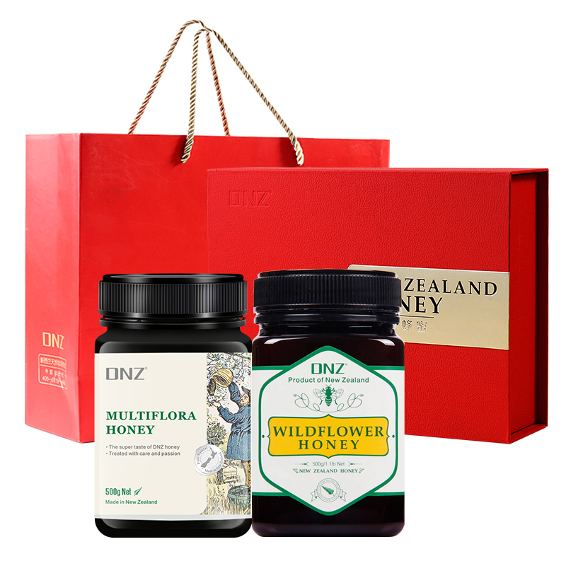 新西兰进口 DNZ双瓶装尊享中国红蜂蜜礼盒 野花500g搭配多花种百花500g