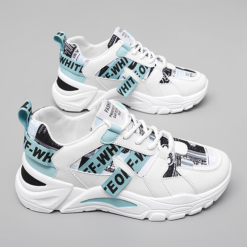 鞋子男春季新款透气网面舒适情侣ins港风老爹鞋男鞋 小鞋匠n8878白蓝