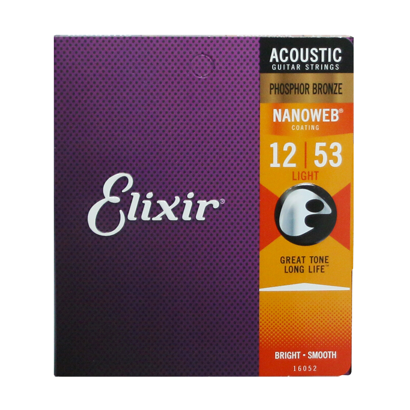 Elixir伊利克斯吉他弦琴弦全套民谣木吉他配件 16027 磷铜-超薄覆膜（011-052）
