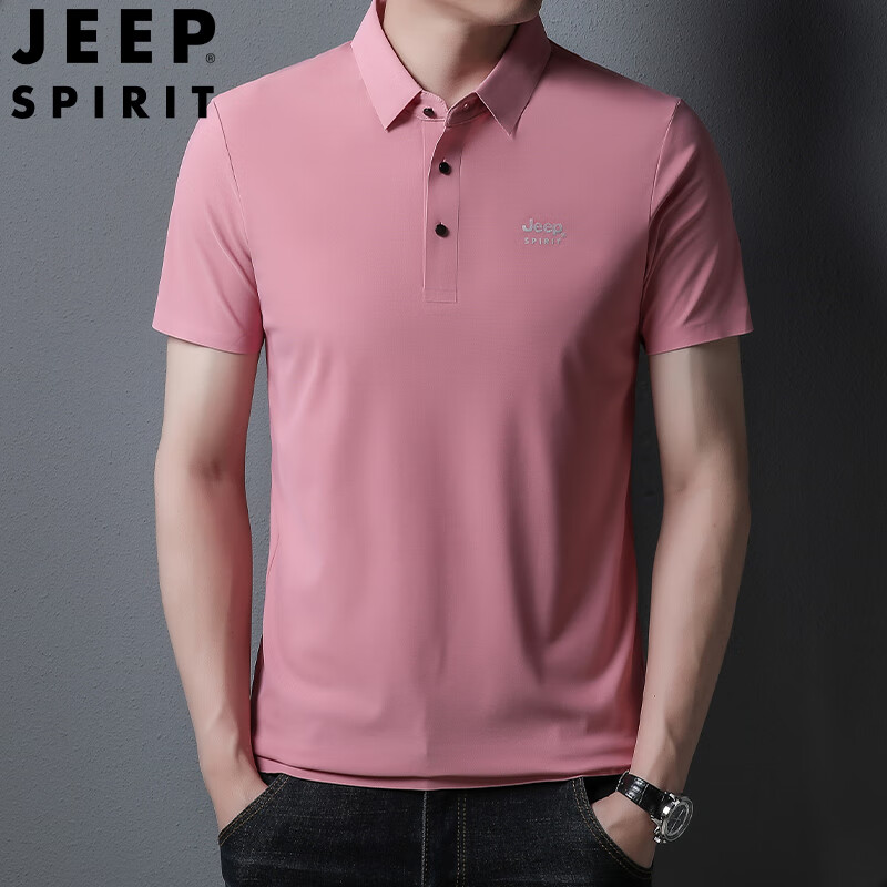 jeep spirit吉普夏季翻领冰丝短袖t恤男士中青年商务休闲宽松大码男装