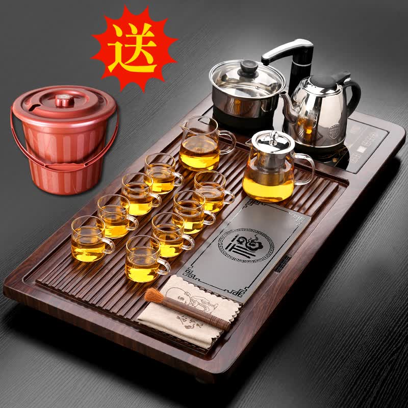康韵(kangyun)玻璃茶具套装功夫茶具四合一电热炉竹木茶盘耐热玻璃