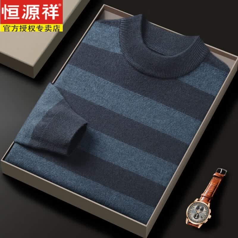 恒源祥中年加厚100%纯羊绒衫男士秋冬新款半高领毛衣保暖针织衫爸爸男装 冬日灰 115属于什么档次？