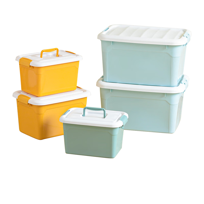 禧天龙收纳箱加厚大号整理箱家用小件玩具零食化口罩收纳盒手提储物箱 绿色5.2L（带提手） 3个装