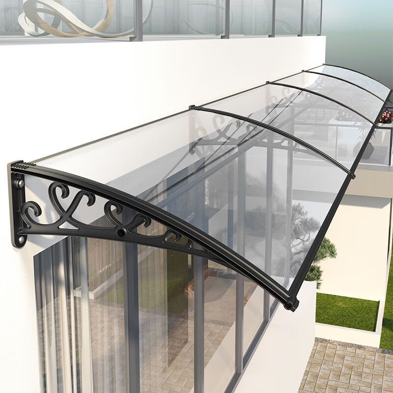 雨搭阳台窗户遮阳蓬无声屋檐防雨篷遮阳棚 黑色abs塑钢支架 透明棚板