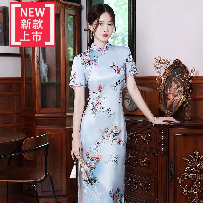 【特价捡漏】高档轻奢重磅真丝缎面新款大码女装年轻款中长款修身显瘦中国风日常旗袍连衣裙2022春夏改良 H2594 偏小 2XL怎么样,好用不?