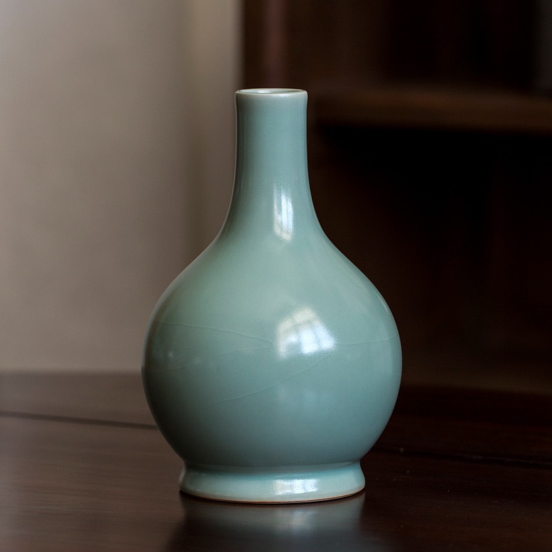 简约现代功夫茶道冰裂釉仿古官窑茶艺茶桌摆设配件 汝官窑【胆瓶】
