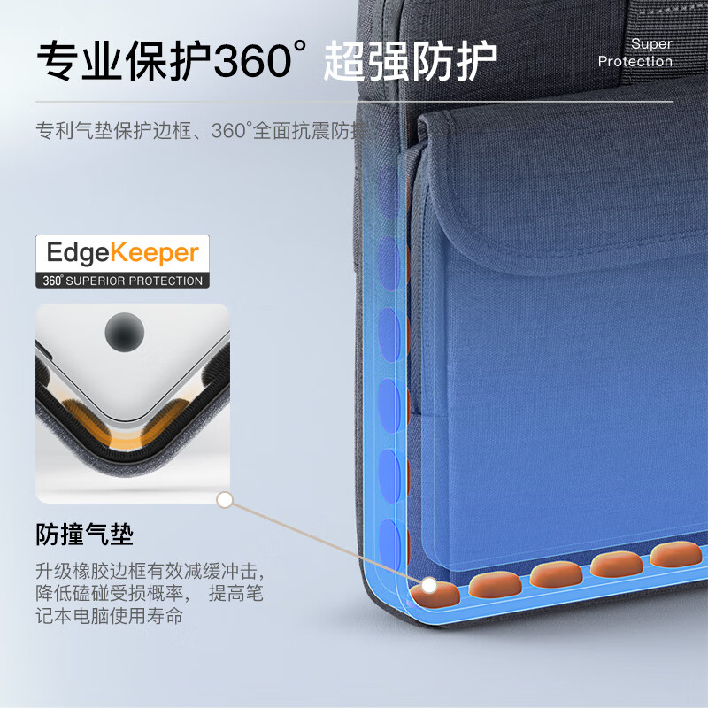 inateck笔记本电脑包单肩手提包13-15.6英寸通勤包防摔保护 黑灰色【手提款】 17英寸