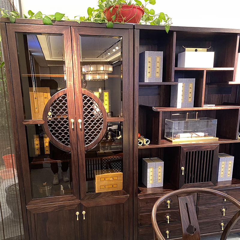 木木书桌茶桌两用组合写字台书房书台书架家具 边书柜(单个) 乌丝檀木