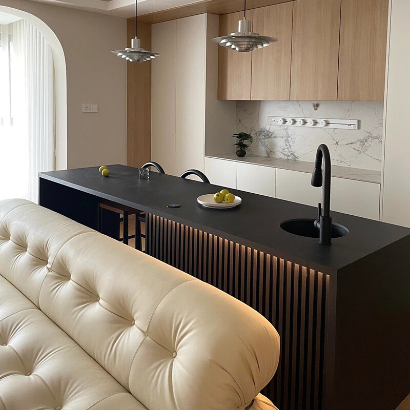 客厅岩板小户型中岛餐桌隔断柜一体餐柜 沙发后吧台定制岛台出图设计