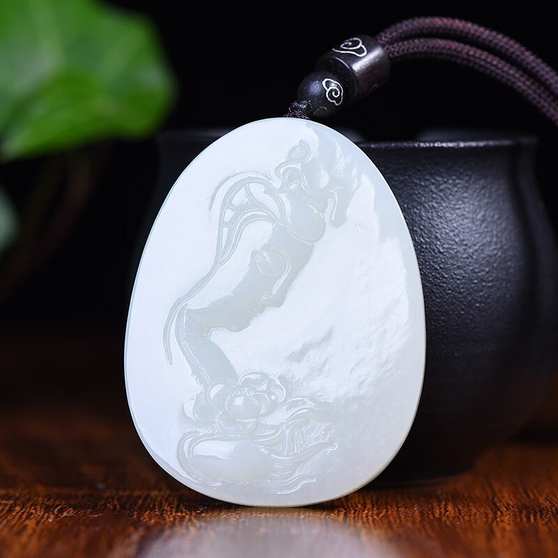 赵禄新疆和田玉白玉侧面观音头吊坠男士观世音菩萨玉牌挂件玉佩礼物