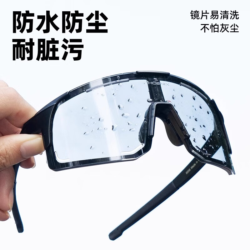 凤凰100%变色骑行眼镜日夜两用男女公路自行车运动户外跑步防风护目镜 变色镜 磨砂黑【日夜两用】
