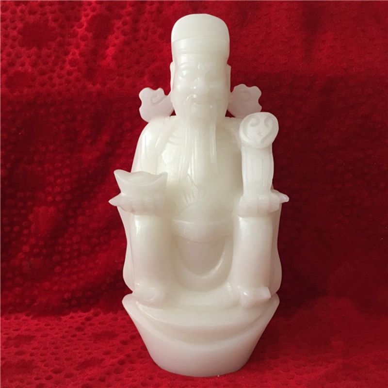 岚珊玉白玉财神摆件 玉石大摆件客厅玄关办公家居玉雕摆设 高30cm