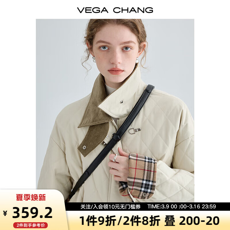 VEGA CHANG飞机扣棉衣女2023冬新款方领拼接菱格棉服外套ins潮 奶油米 S使用感如何?