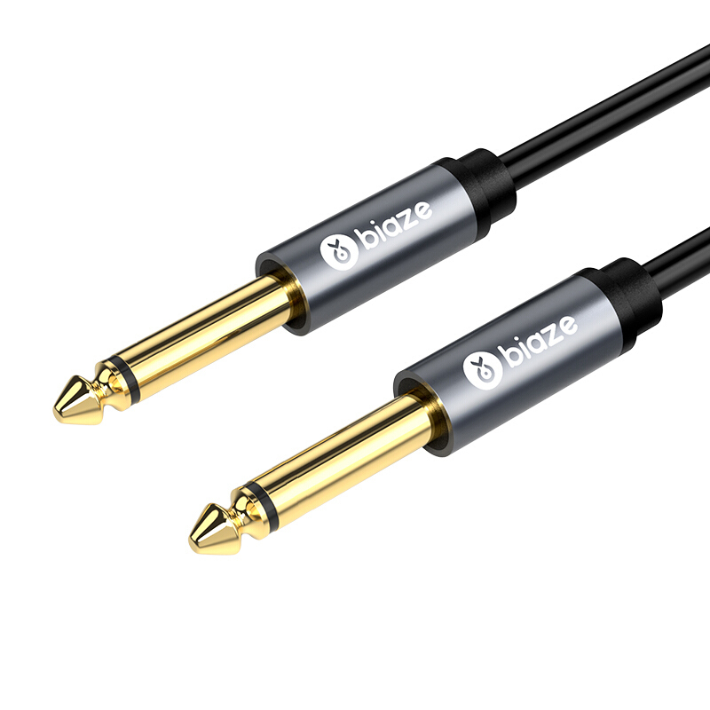 毕亚兹 6.5mm音频线 1.5米 大二芯公对公连接线 6.35音响对录线功放吉他调音台转接线 6.35mm对录线 Y14-1.5M