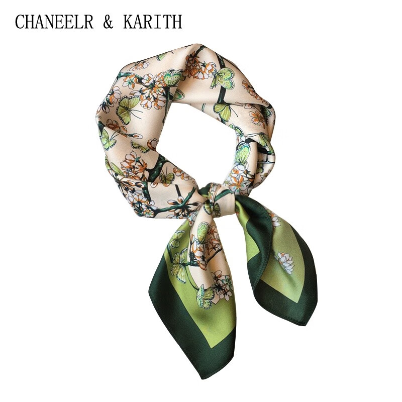 CHANEELR & KARITH真丝巾2026新款桑蚕丝甜美领巾花丛蝴蝶真丝披肩小方巾母亲节礼物 米色(100%蚕桑丝)