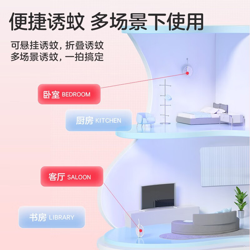 彩虹电蚊拍灭蚊拍USB充电式强力灭蚊灯紫光诱蚊物理杀蚊灯二合一式 【经典折叠】紫光诱蚊 款式颜色随机