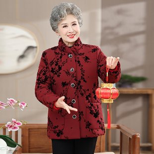 洛之潮棉服冬季女加厚奶奶冬装棉袄老太太加绒棉衣服人外套新款 红色 XL