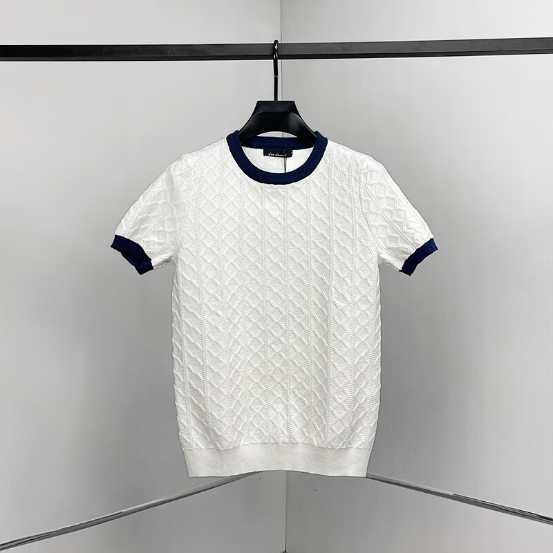 playyoung国际品牌男装2024年春秋季新款男士个性菱形格子提花短袖