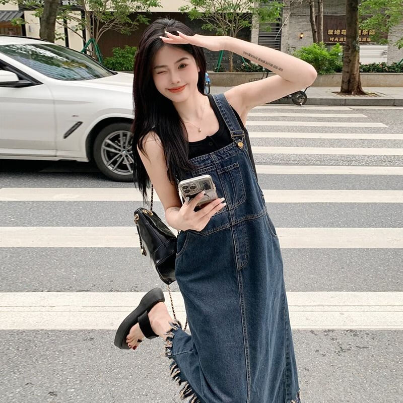 lanweifeilei森系学院风牛仔背带裙夏季新款年轻修身韩版小众连衣裙子
