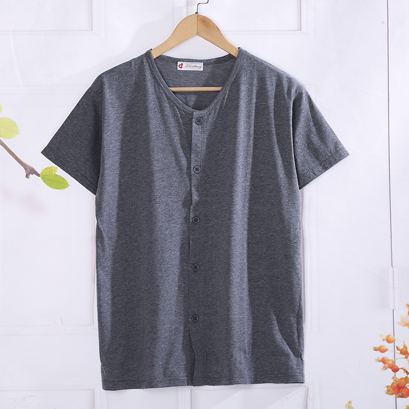 中老年短袖夏季开衫半袖男士外穿棉质汗衫t恤男系扣宽松老头衫爸爸