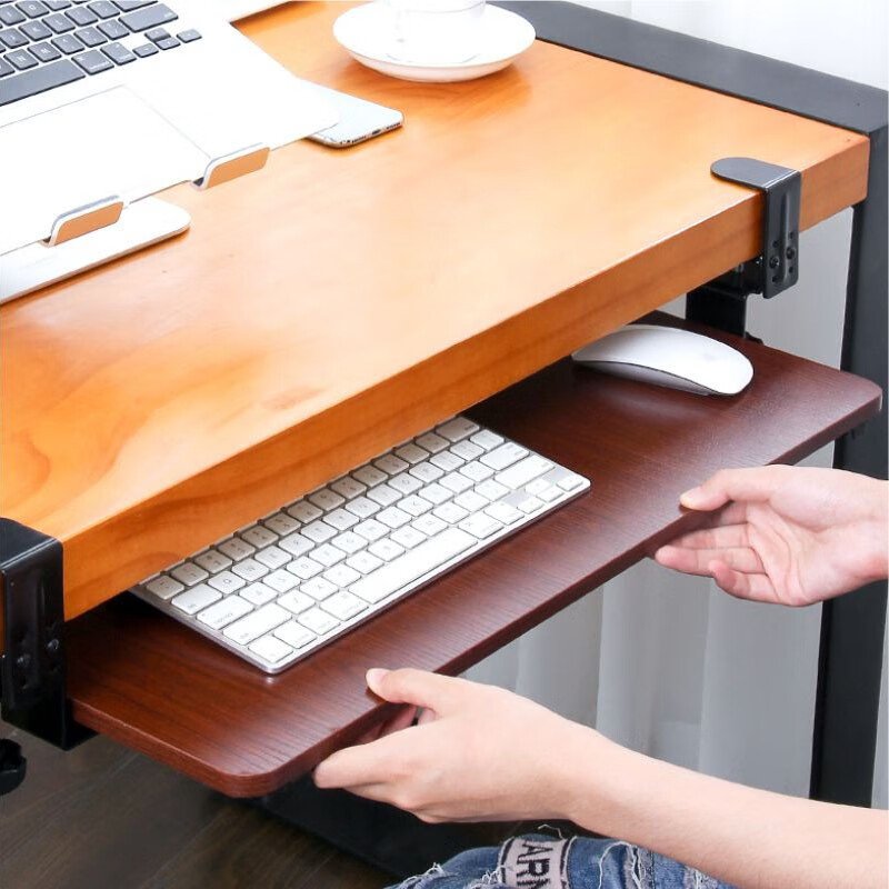 jincomso 滑动键盘托架 免打孔设计 桌面延长支架 桌面下方滑动伸缩键盘架 创意空间拓展/收纳 胡桃木色（60x25cm）