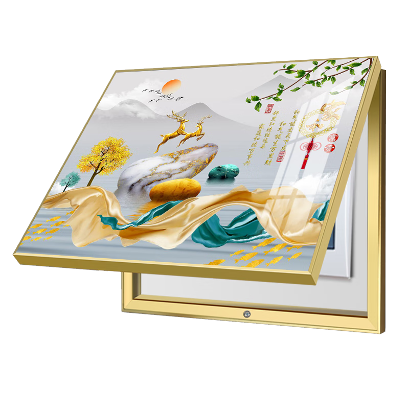 柳鶯花燕 電表箱裝飾畫免打孔配電箱電閘箱輕奢掛畫遮擋箱客廳餐廳壁畫 黃金大道 60X50遮擋50X40表箱 上掀款