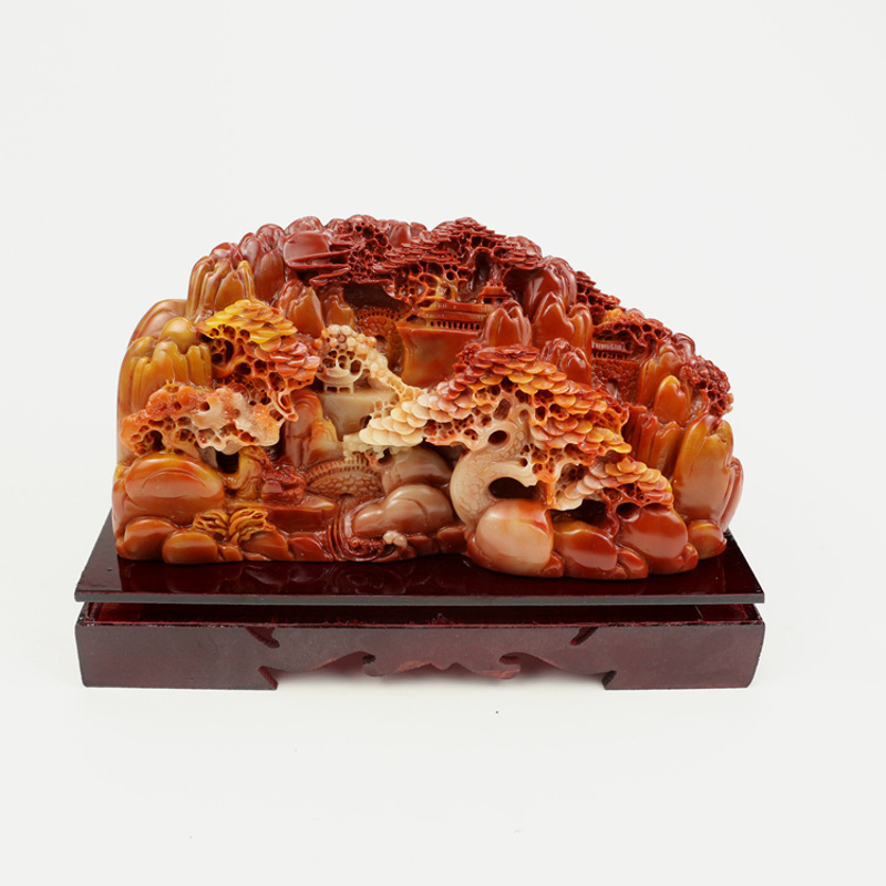 天然奇石仿寿山石小摆件 自然原生态玉石 芙蓉石雕刻山水摆件 图片色