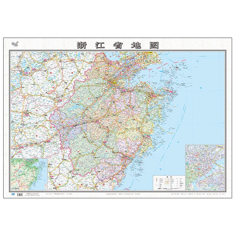 2022年 地图 无折痕版 中国地图 分省系列覆膜防水挂图 107*76厘米 浙江省地图