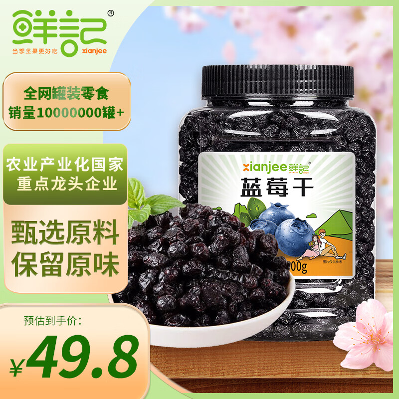 鲜记 蓝莓干500g  大粒整颗蓝莓 孕妇水果干 蜜饯果干 休闲零食小吃